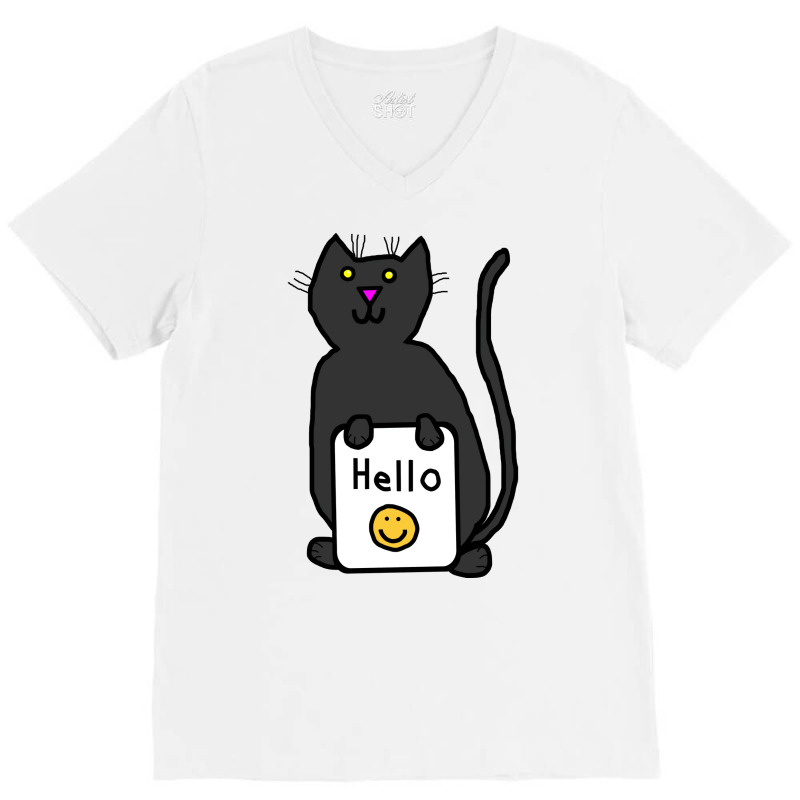 Cute Cat Says Hello Nature V-Neck Tee by ushaanthihr | Artistshot