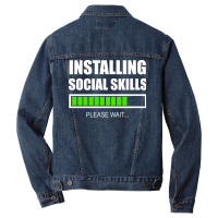 Installing Social Skills Please Wait Hipster Men Denim Jacket | Artistshot