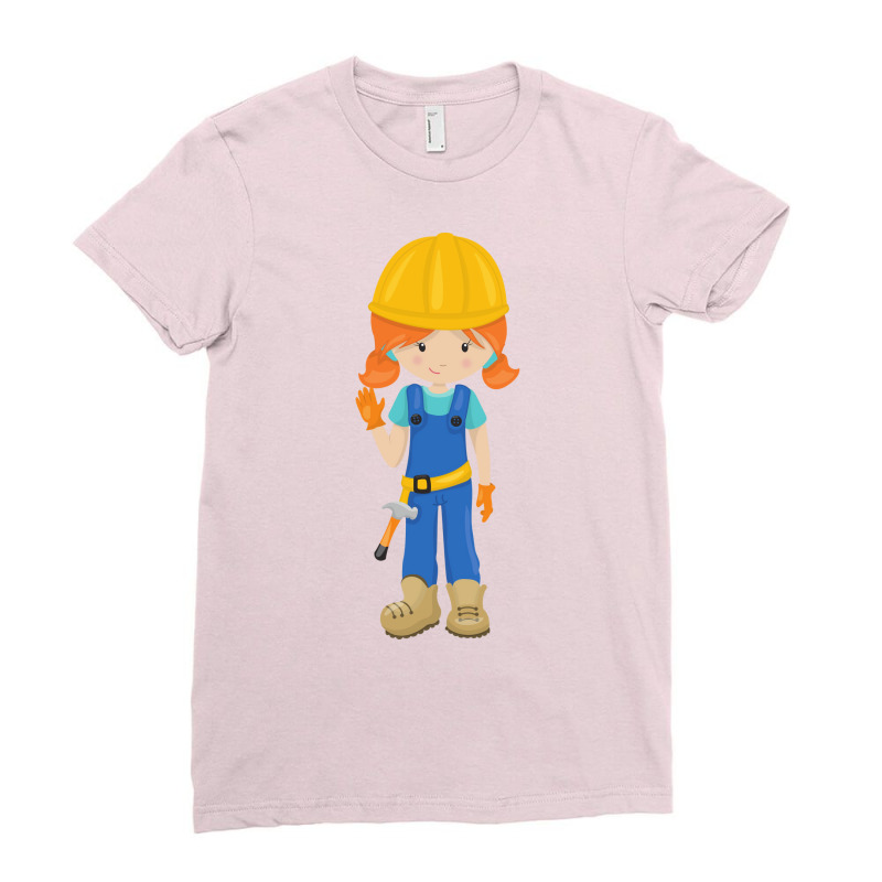 Construction Girl Blonde Hair Cute Girl Hammer Yel Ladies Fitted T-Shirt by wummycukim | Artistshot