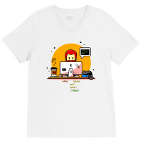 While Not Programmer Eat Code Sleep Quote V-neck Tee | Artistshot