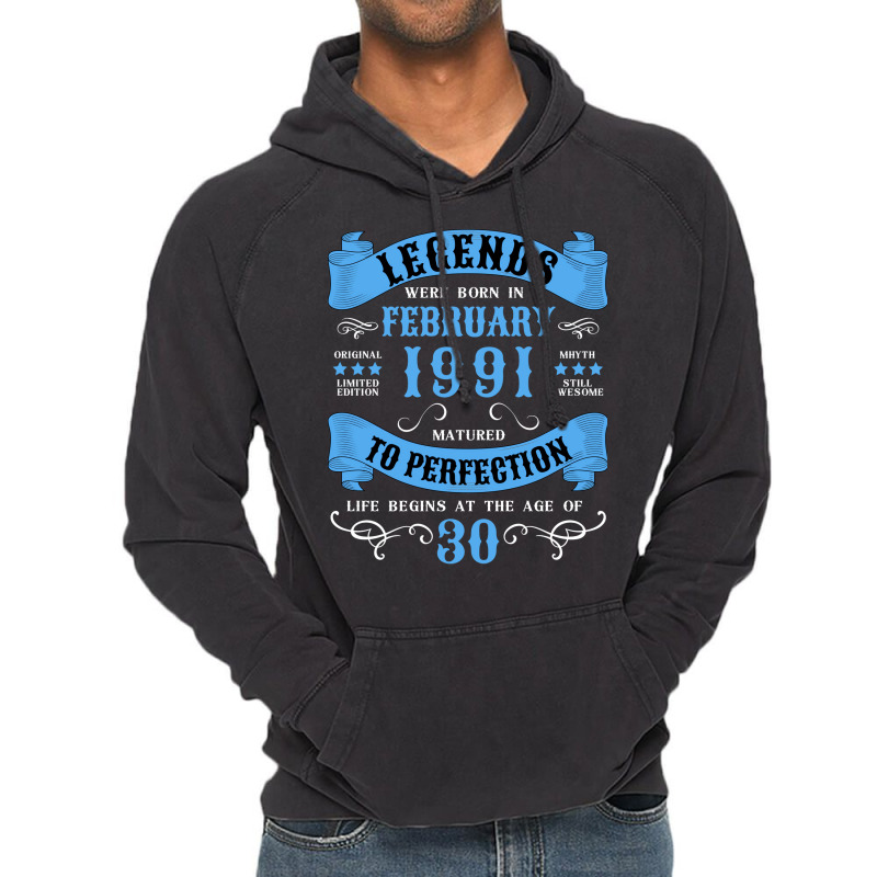 30th Birthday 30 Years 1991 February Funny Vintage Hoodie | Artistshot