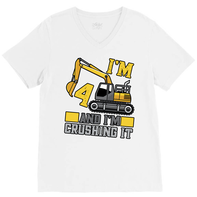 4 Year Old Crushing It Construction Truck 4th Birt V-neck Tee | Artistshot