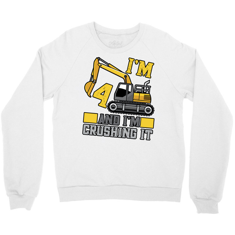 4 Year Old Crushing It Construction Truck 4th Birt Crewneck Sweatshirt | Artistshot