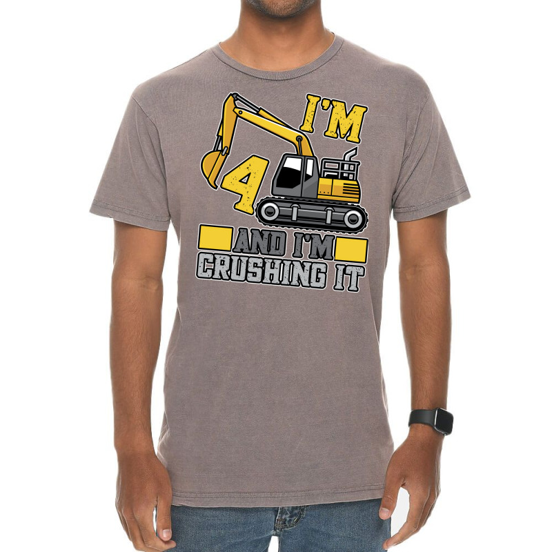 4 Year Old Crushing It Construction Truck 4th Birt Vintage T-shirt | Artistshot