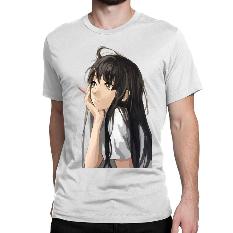 Anime Artist Girl Thinking (lowpoly) (zoomout Effect) Classic T-shirt | Artistshot