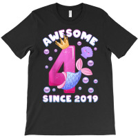 Kids Birthday Girl 4 Years Old, Mermaid Fin, Aweso T-shirt | Artistshot