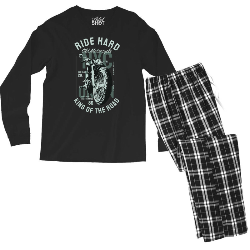 Ride Hard Old Motorcycle Quote Men's Long Sleeve Pajama Set by gugaisraero | Artistshot