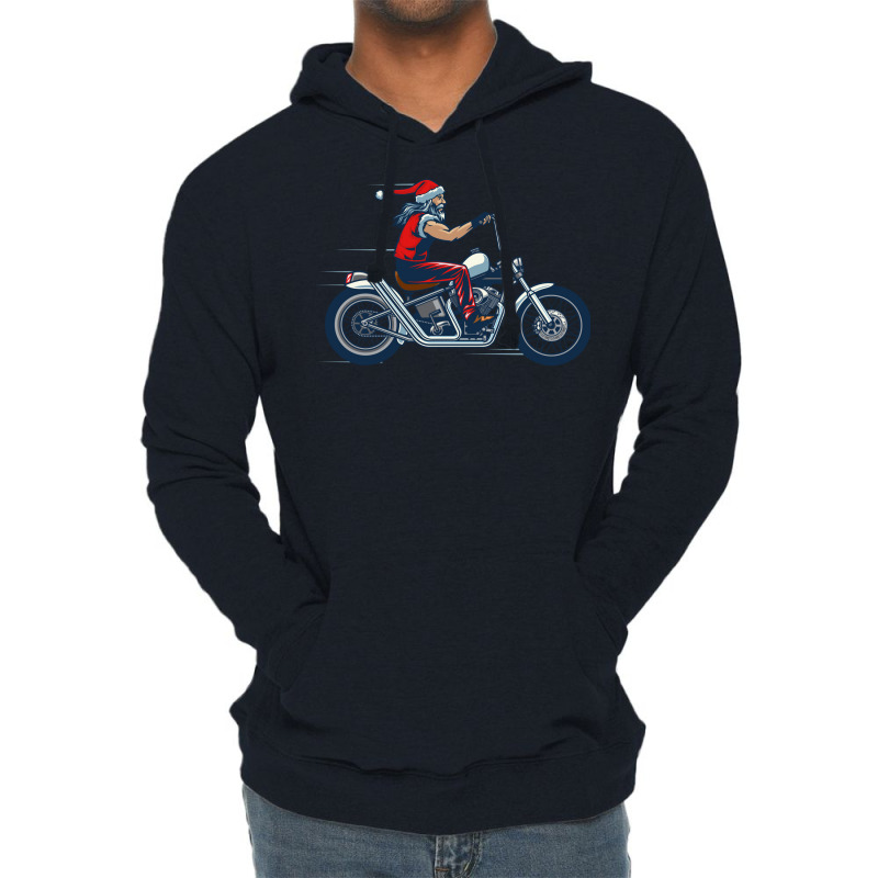 Santa Claus Biker Gift Lightweight Hoodie | Artistshot