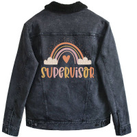 Supervisor Boho Casual Over The Rainbow Design Unisex Sherpa-lined Denim Jacket | Artistshot