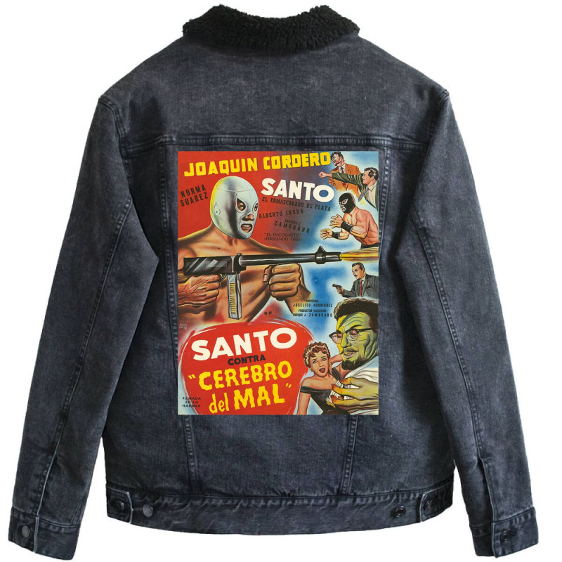 Santo Contra Cerebro Del Mal Unisex Sherpa-Lined Denim Jacket by sporewashory | Artistshot