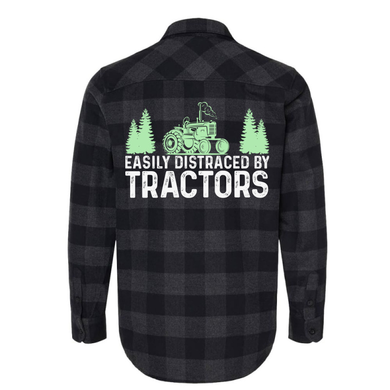 Easily Distracted By Tractors Tractor Farmer Flannel Shirt by lodenbuduanf | Artistshot