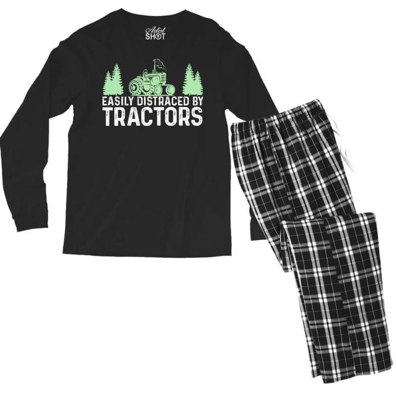 Easily Distracted By Tractors Tractor Farmer Men's Long Sleeve Pajama Set by lodenbuduanf | Artistshot