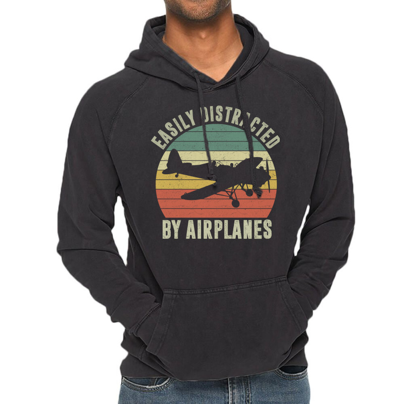 Easily Distracted By Airplanes Humor Vintage Hoodie | Artistshot