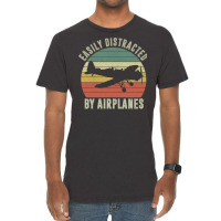 Easily Distracted By Airplanes Humor Vintage T-shirt | Artistshot