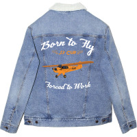 Born To Fly Forced To Work J3 Cub Pilot Red Unisex Sherpa-lined Denim Jacket | Artistshot