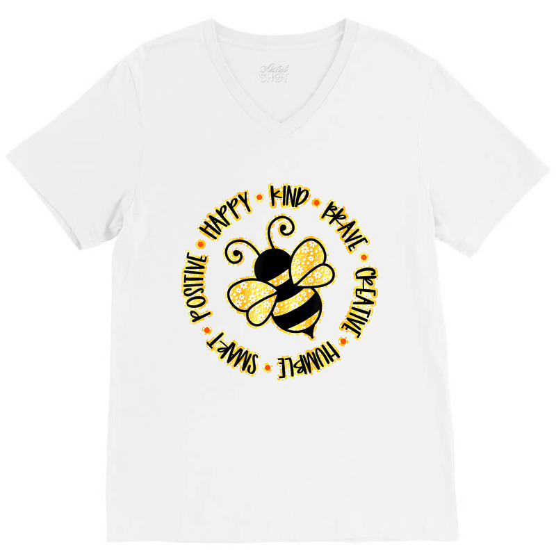 Bee Happy Kind Brave Humble Smart Positive Bumbleb V-neck Tee | Artistshot