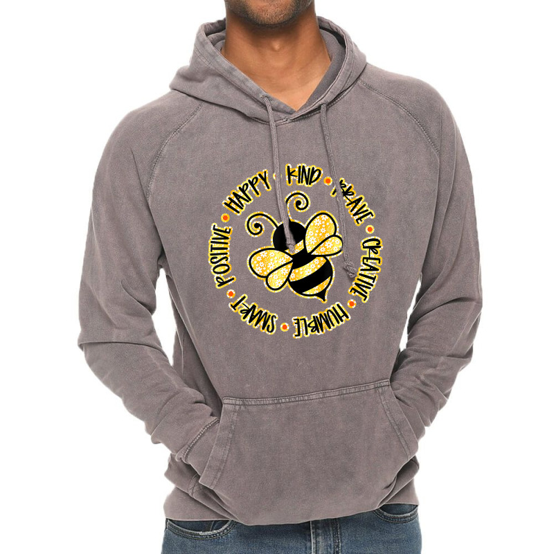 Bee Happy Kind Brave Humble Smart Positive Bumbleb Vintage Hoodie | Artistshot