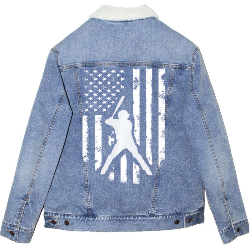 American Usa Flag Baseball Hoodie Distressed Hoode Unisex Sherpa-lined Denim Jacket | Artistshot