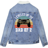 Daddy Again Leveled Up To Dad Of 2 Dad T Shirt Unisex Sherpa-lined Denim Jacket | Artistshot