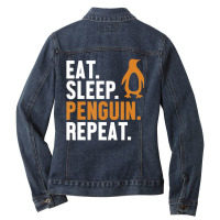 Eat Sleep Penguin Repeat Emperor Sea Bird King Pen Ladies Denim Jacket | Artistshot