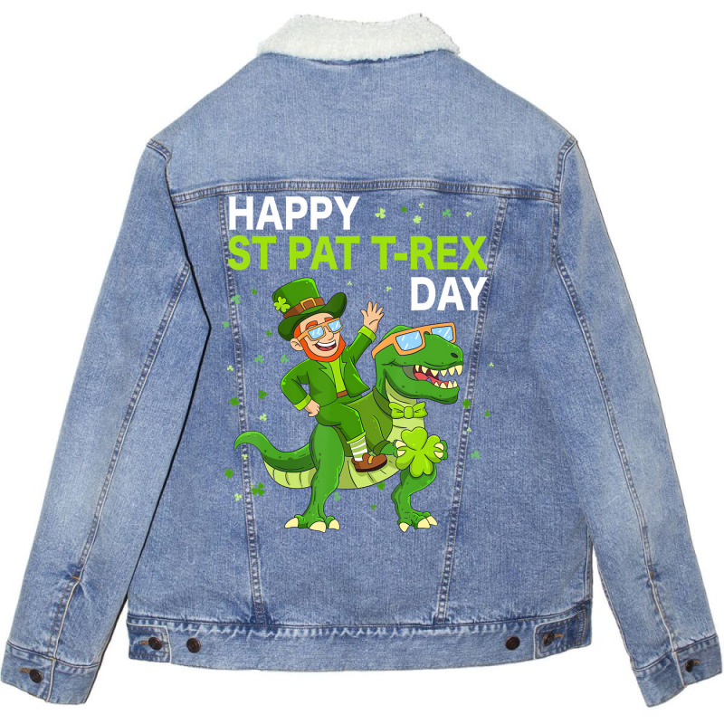 Happy St Pat Trex Day Dino St Patricks Day Kids To Unisex Sherpa-lined Denim Jacket | Artistshot