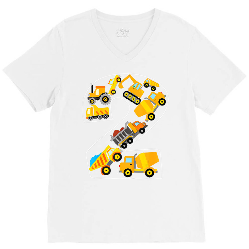 Construction Truck 2nd Birthday 2 Years Old Digger V-neck Tee | Artistshot