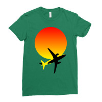 Minimalist Airplane And Sunset Silhouette Hipster Ladies Fitted T-shirt | Artistshot