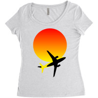 Minimalist Airplane And Sunset Silhouette Hipster Women's Triblend Scoop T-shirt | Artistshot