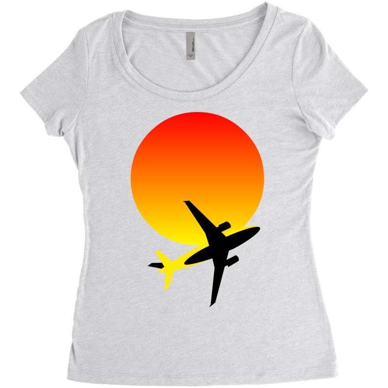 Minimalist Airplane And Sunset Silhouette Hipster Women's Triblend Scoop T-shirt by kayyalrascona | Artistshot