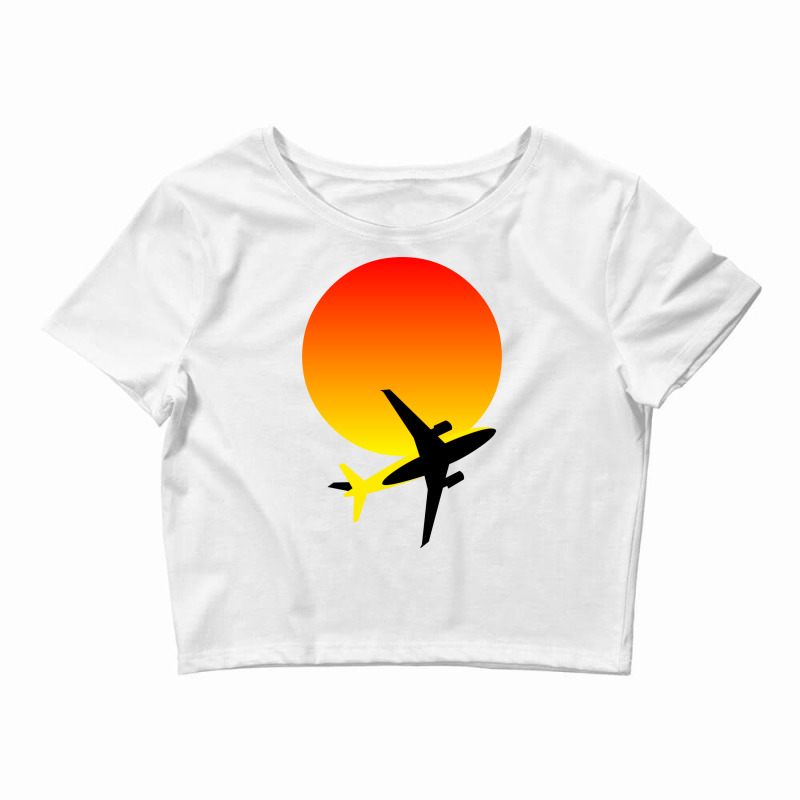 Minimalist Airplane And Sunset Silhouette Hipster Crop Top by kayyalrascona | Artistshot