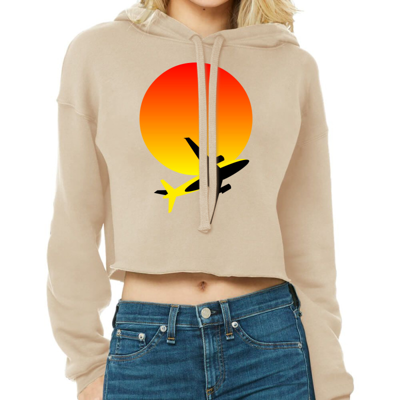 Minimalist Airplane And Sunset Silhouette Hipster Cropped Hoodie by kayyalrascona | Artistshot