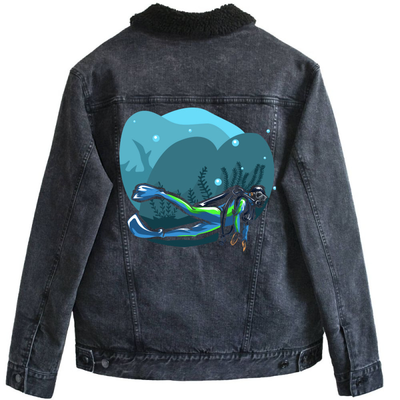 Diving Nostalgia Unisex Sherpa-Lined Denim Jacket by sbusiozald | Artistshot