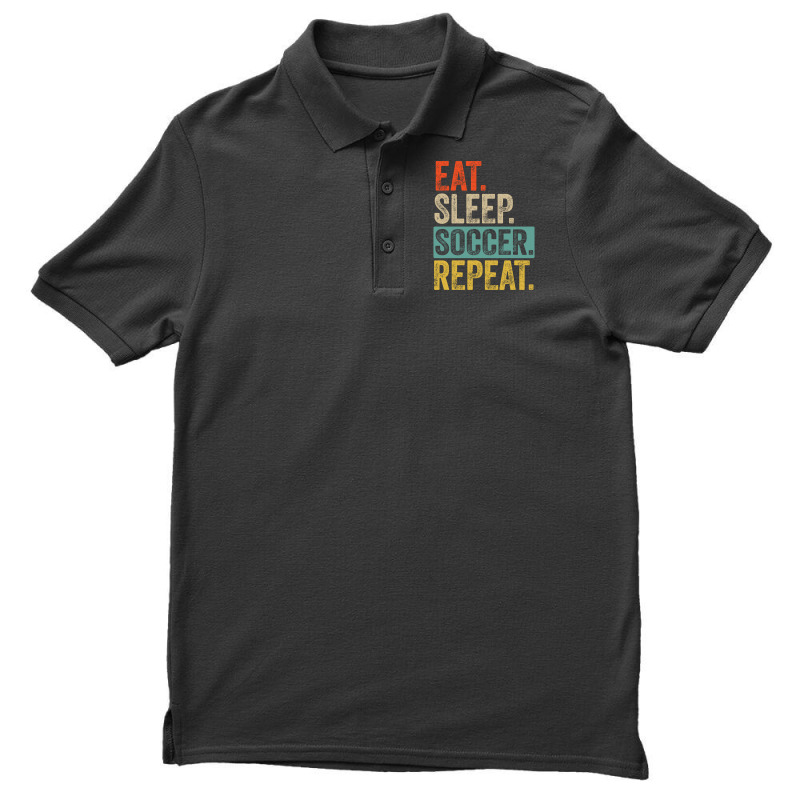 Eat Sleep Soccer Repeat Retro Vintage Nostalgia Qu Men's Polo Shirt by sbusiozald | Artistshot