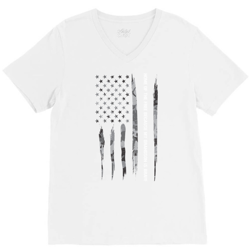 Home Of The Free Because My Grandson Is Brave Blue V-neck Tee | Artistshot