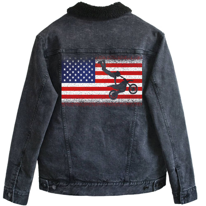 American Flag Motocross Dirtbike Motorcycle Fans 8 Unisex Sherpa-lined Denim Jacket | Artistshot