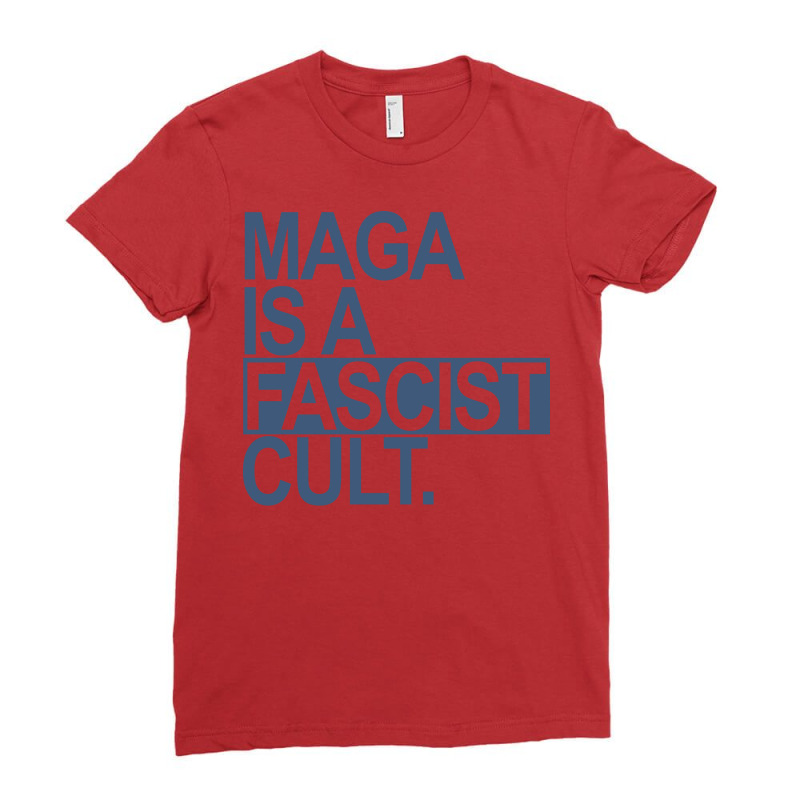 Maga Is A Fascist Cult 2 Steel Blue Box Yellow Ladies Fitted T-Shirt by shaferiftiarh | Artistshot