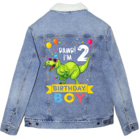 Kids 2 Year Old Shirt 2nd Birthday Boy T Rex Dinos Unisex Sherpa-lined Denim Jacket | Artistshot