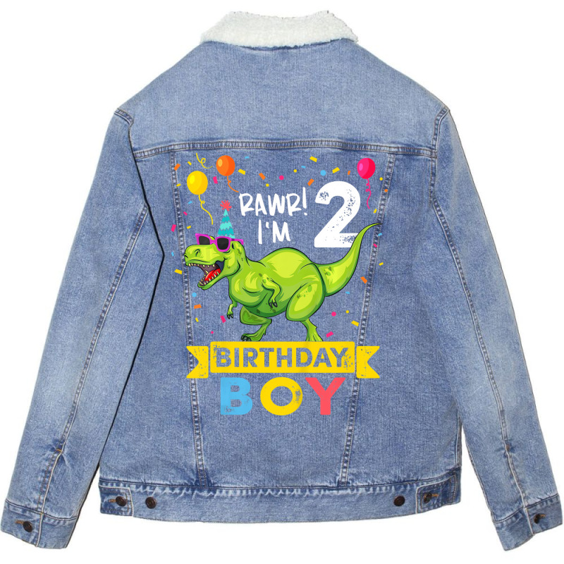 Kids 2 Year Old Shirt 2nd Birthday Boy T Rex Dinos Unisex Sherpa-Lined Denim Jacket by holubarpro | Artistshot