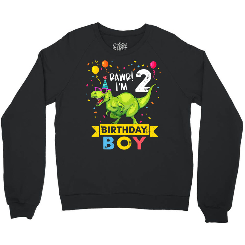 Kids 2 Year Old Shirt 2nd Birthday Boy T Rex Dinos Crewneck Sweatshirt by holubarpro | Artistshot