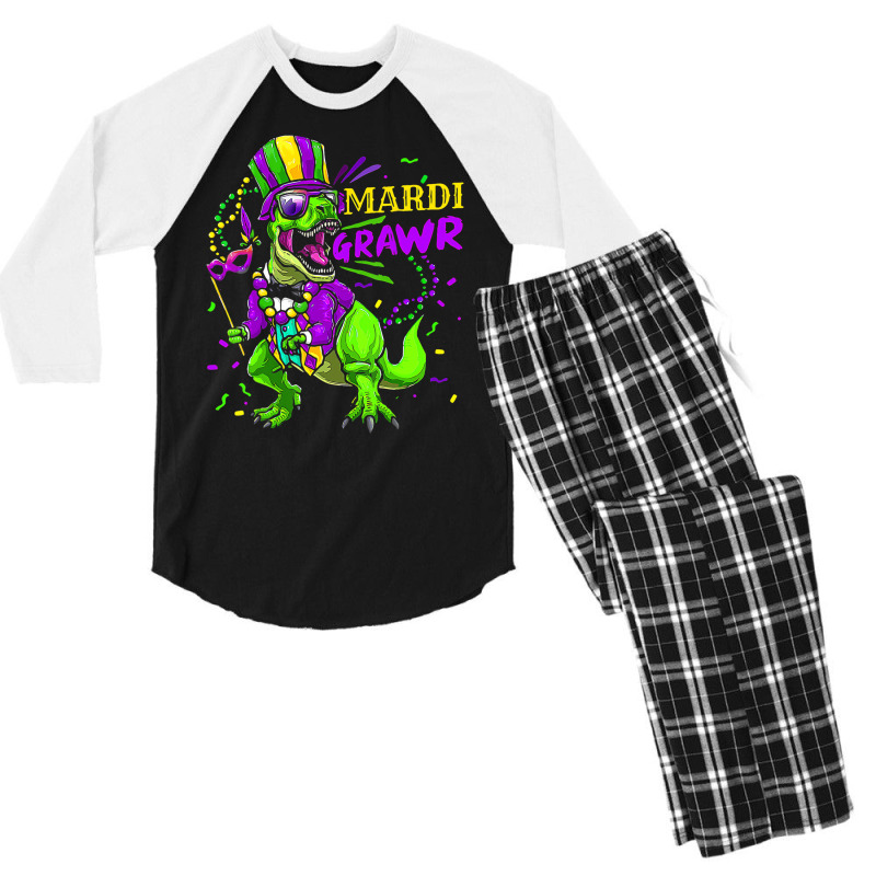 Mardi Grawr Dabbing T Rex Dinosaur Mask Beand Mard Men's 3/4 Sleeve Pajama Set by likensjaymie | Artistshot