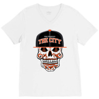 San Francisco The City Sugar Skull Bay Bridge Gold V-neck Tee | Artistshot