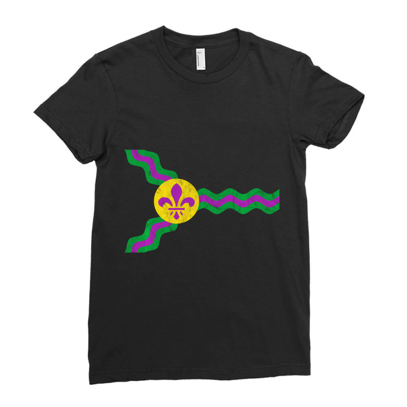 St. Louis Flag Mardi Gras Sweatshirt Soulard Distr Ladies Fitted T-Shirt by haschmy | Artistshot