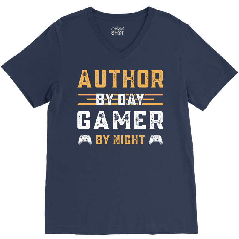 Funny Retro Gamer Gift Author By Day Gamer By Nigh V-neck Tee | Artistshot