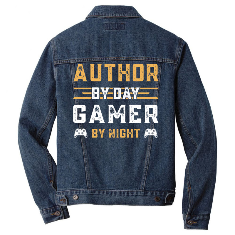 Funny Retro Gamer Gift Author By Day Gamer By Nigh Men Denim Jacket | Artistshot