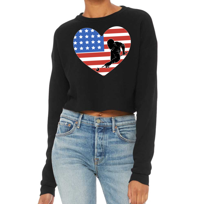 Billiards Usa Flag Heart Snooker Pool Cropped Sweater by okatatrhliks | Artistshot