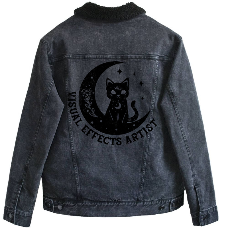 Visual Effects Artist Magical Cat On Moon Design Unisex Sherpa-lined Denim Jacket | Artistshot