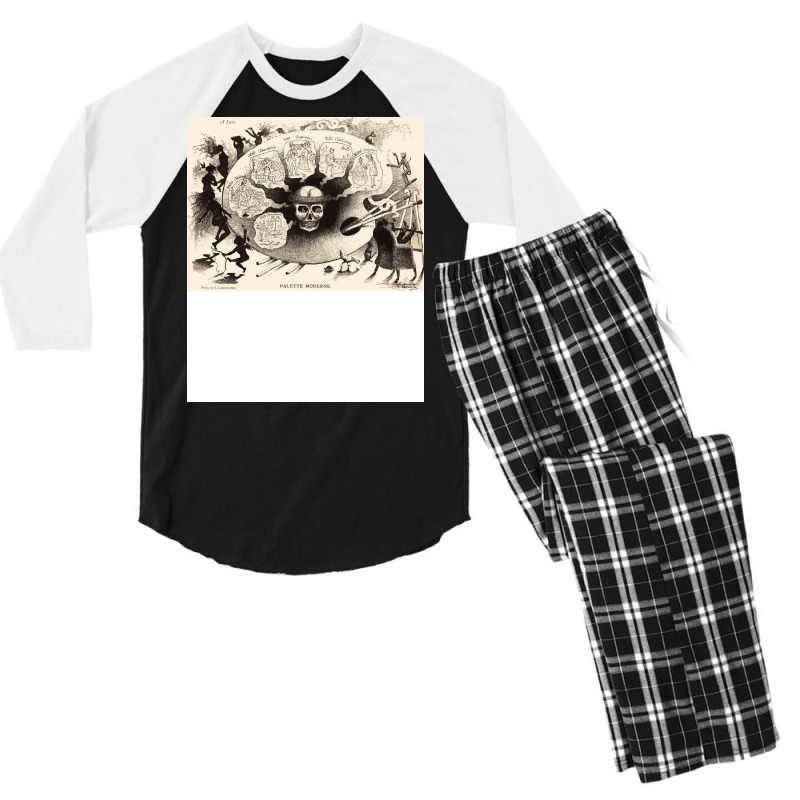 Modern Artist Palette With Skull Allegorical Drawi Men's 3/4 Sleeve Pajama Set | Artistshot