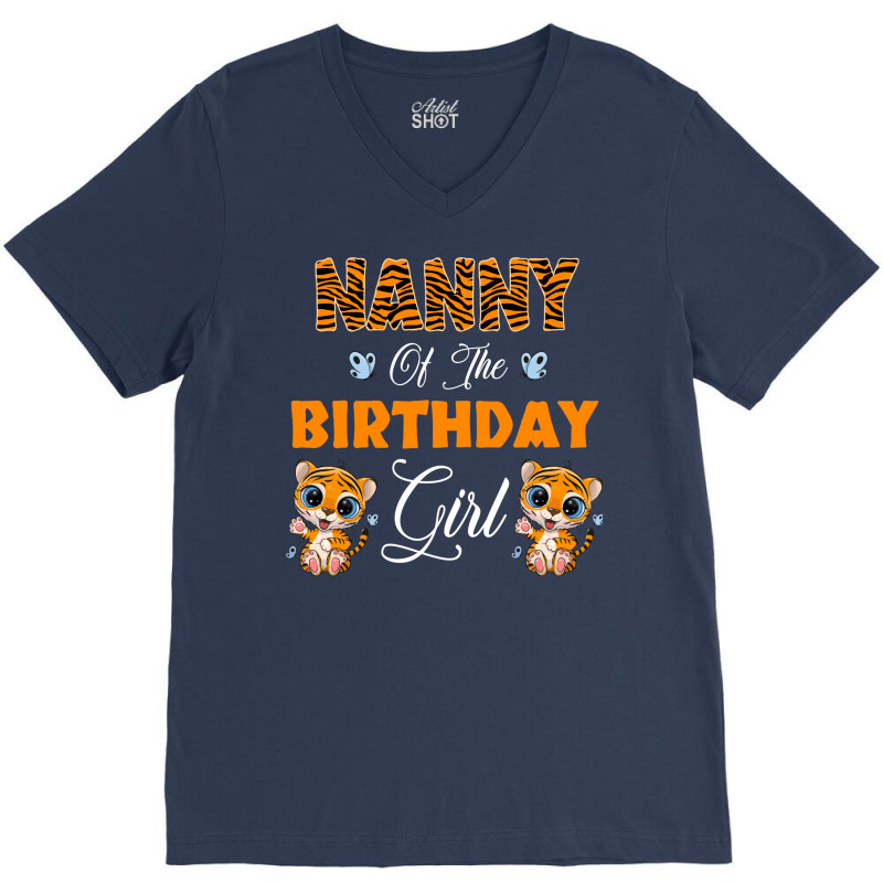 Leopard Tiger Nanny Of The Birthday Girl Boy V-Neck Tee by yazmiiciv0 | Artistshot