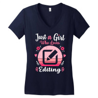 Just A Girl Who Loves Editing Pink Retro Vintage G Women's V-neck T-shirt | Artistshot