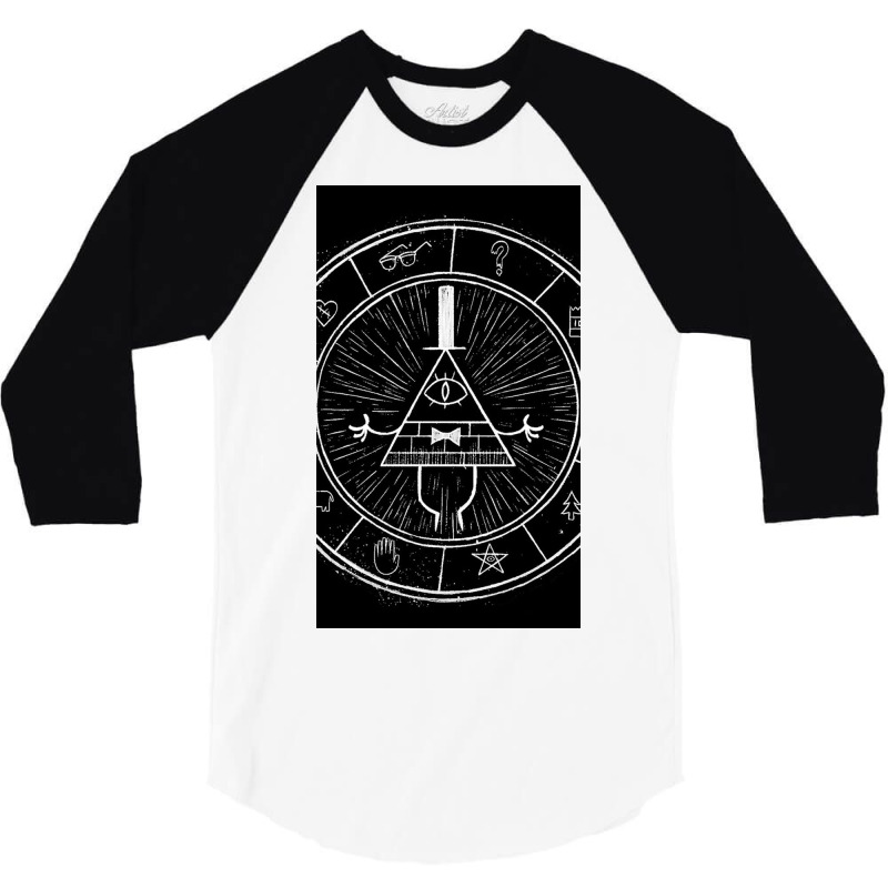 Gravity Falls Bill Cipher   White On Black 3/4 Sleeve Shirt by Willihffon | Artistshot